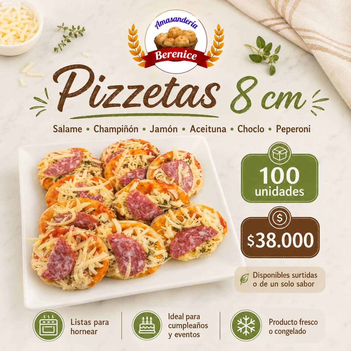 Pizzetas 8 cm un solo sabor