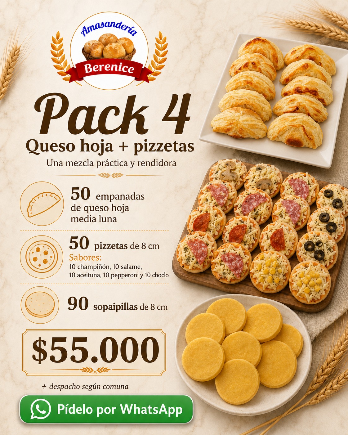 Pack 4 Queso hoja + pizzetas