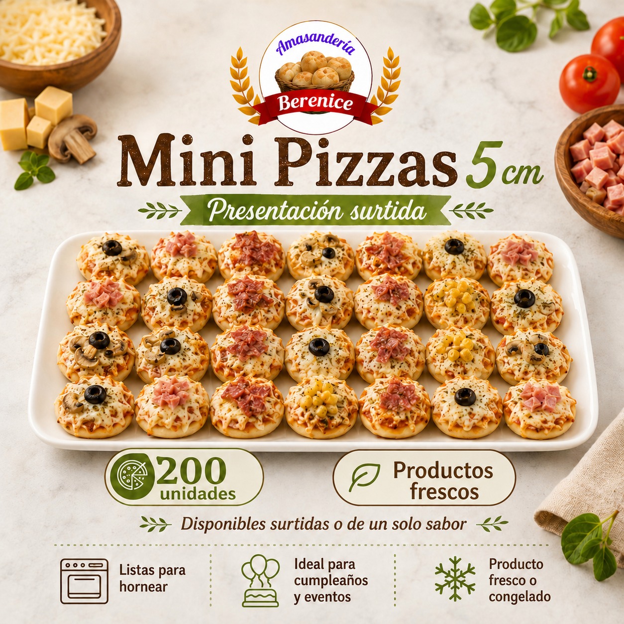 Mini pizzas 5 cm surtidas