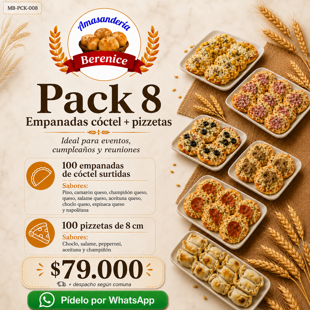 Pack 8 Empanadas cóctel + pizzetas